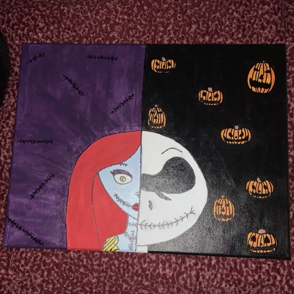 Hand painted “Nightmare Before Christmas” Jack and Sally 16x20 acrylic painting - Picture 2 of 3